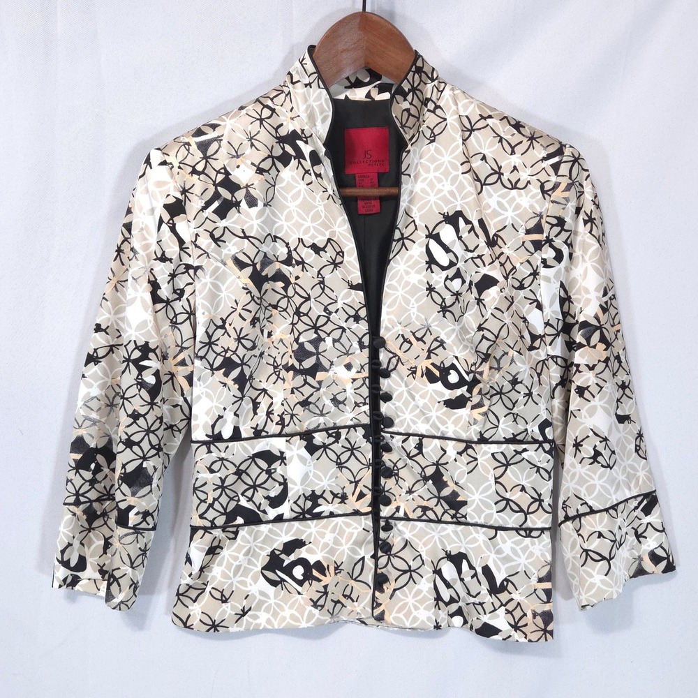 JS Collections Silk Blazer Women 2P Geometric Print Petite Dark Academia Office